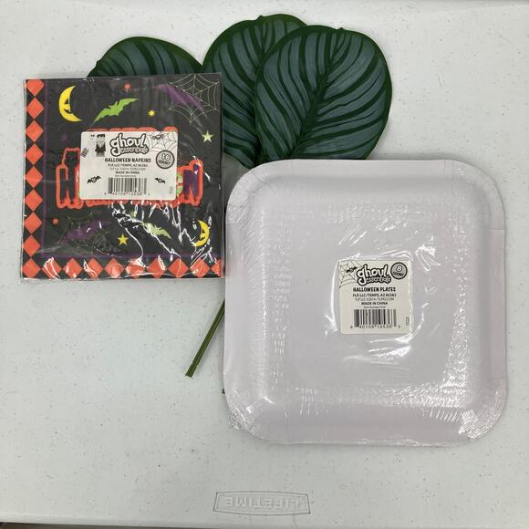 Ghoul Essentials Black Orange Boo Happy Halloween Party Dinner Napkin Plates Set - Picture 2 of 6